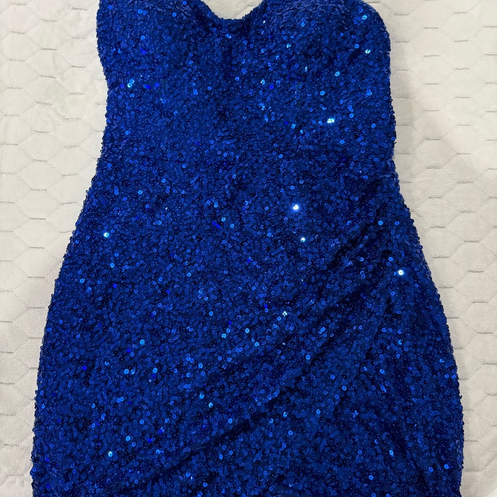 B Darlin Blue Sequin Prom Dress